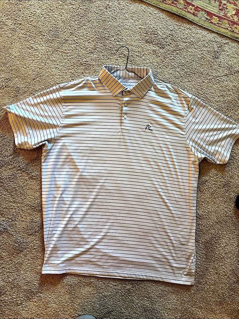 Rhoback Striped Polo in White & Dark Blue XXL Like New